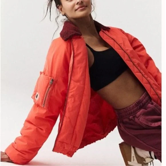 Free People Movement outpost bomber jacket in tomato combo - Picture 1 of 9